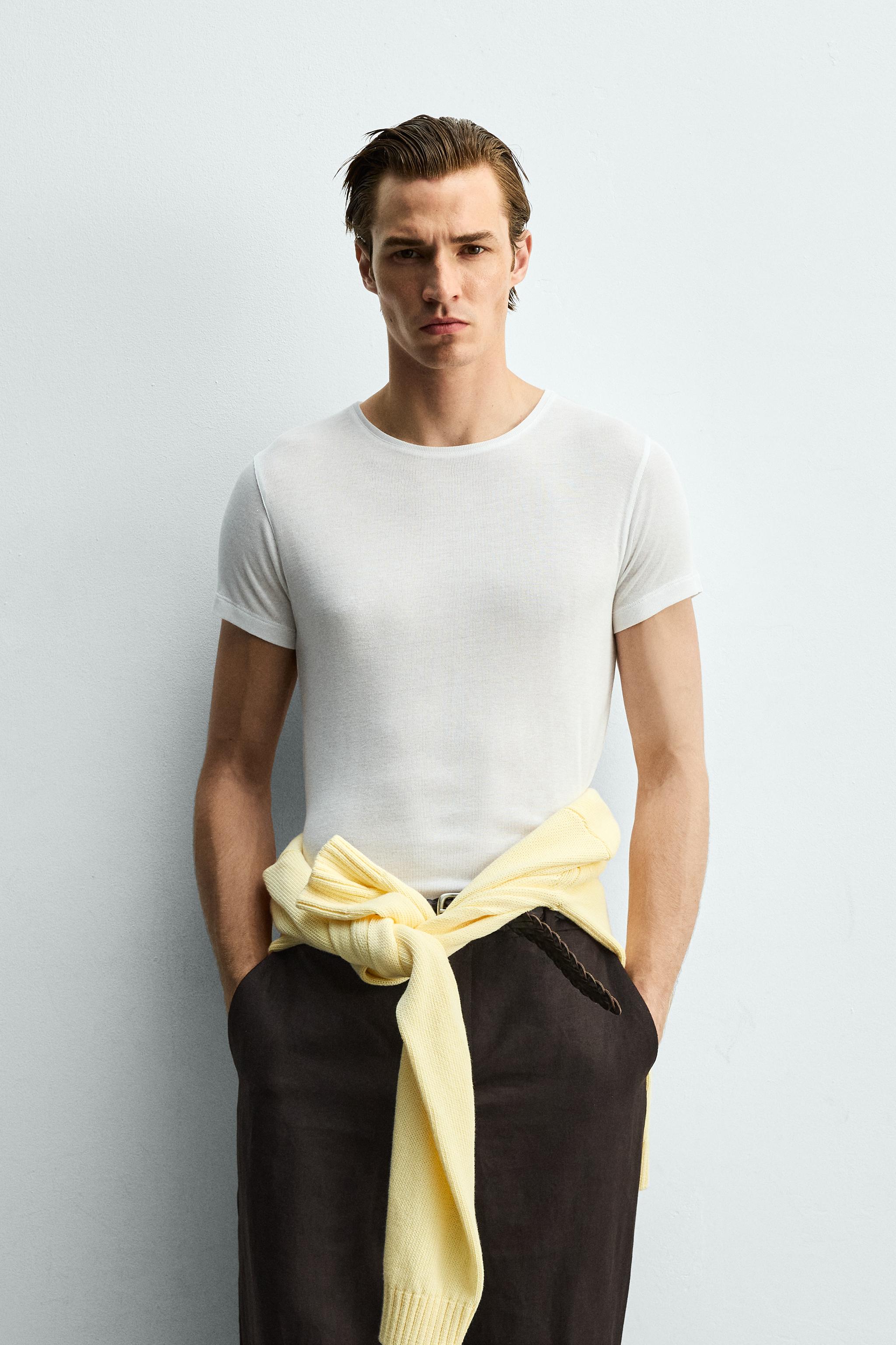 SLIM FIT VISCOSE STRUCTURED T-SHIRT